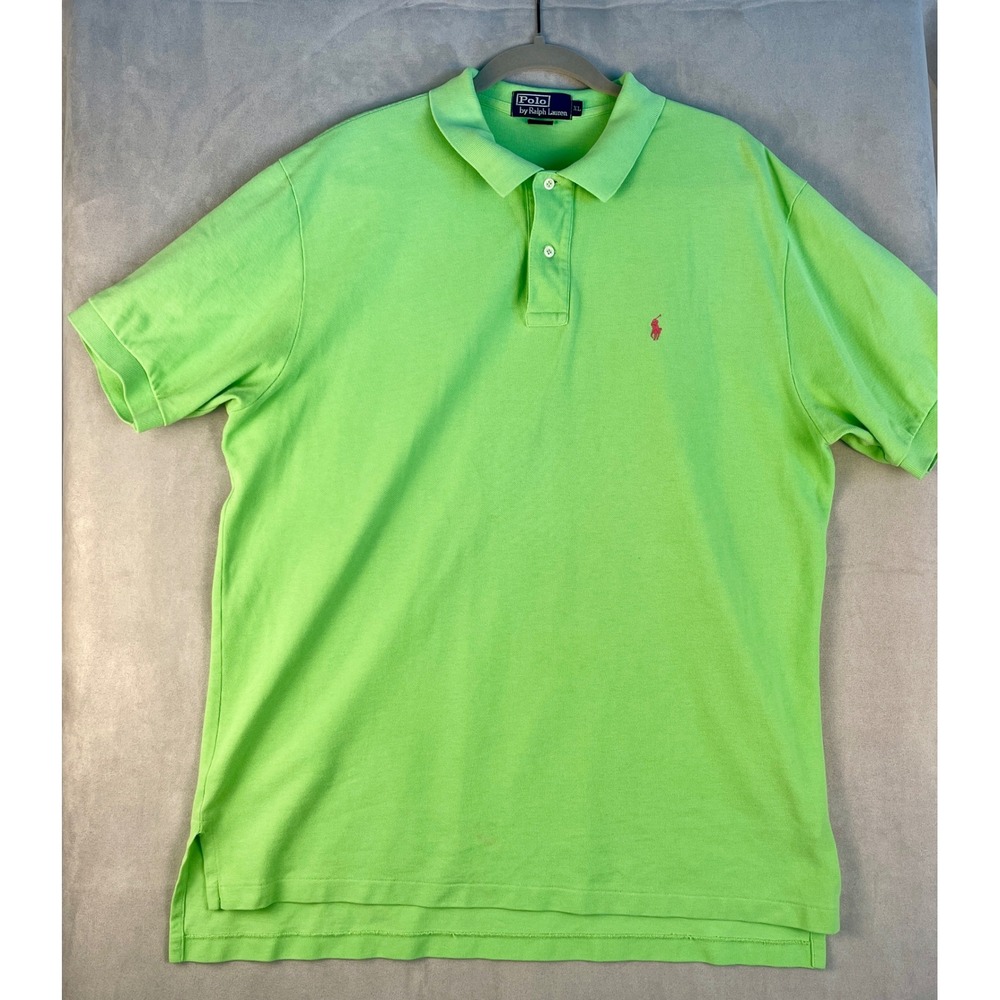 Polo Ralph Lauren Mens XL Lime Green Pink Pony Short Sleeve Pique Polo Shirt